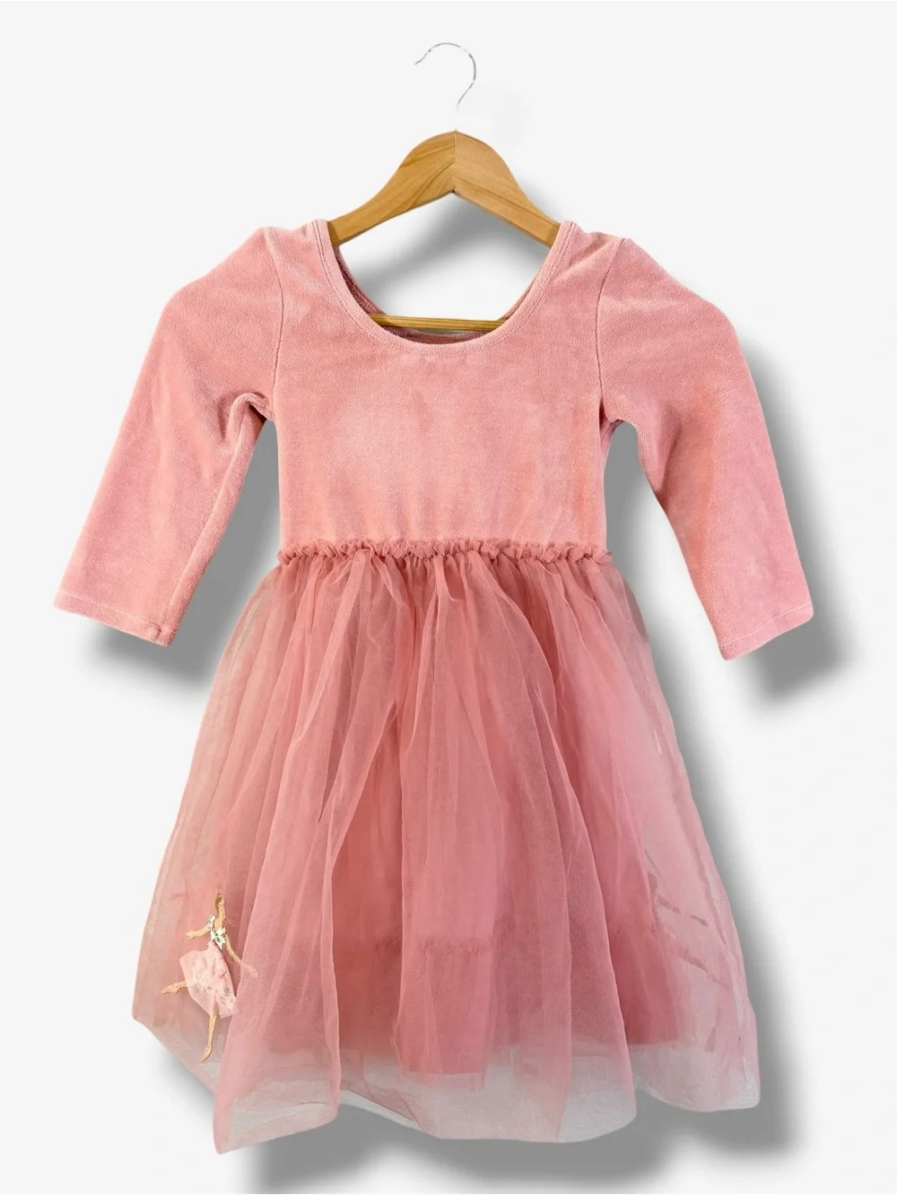 Mini Boden Pink Velvet Ballerina Tulle Appliqué Dress 7-8 Years Balletcore Girly